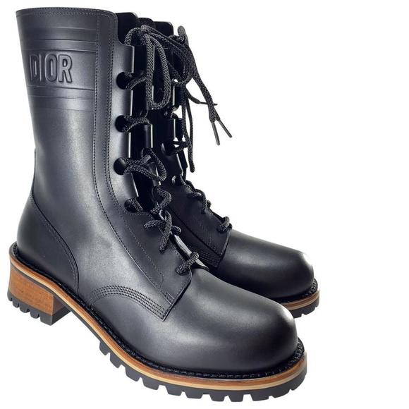 Dior Quest Black Lace Up Military Combat Designer Logo Boots D662 - Picture 1 of 16